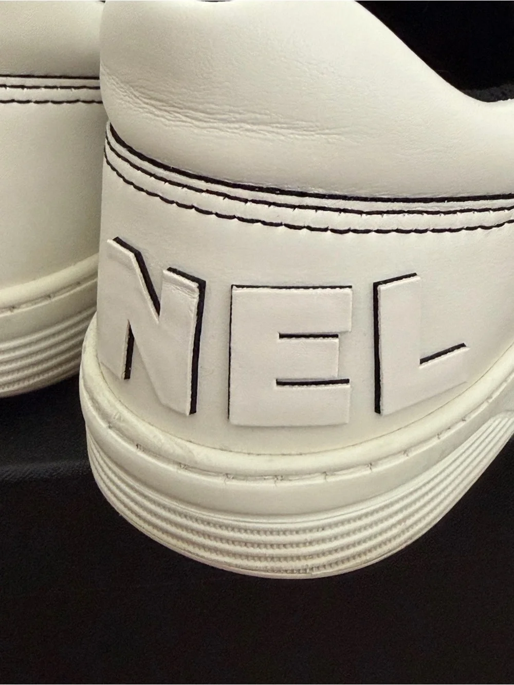 Chanel Women’s White/Black Leather Low-Top Sneakers